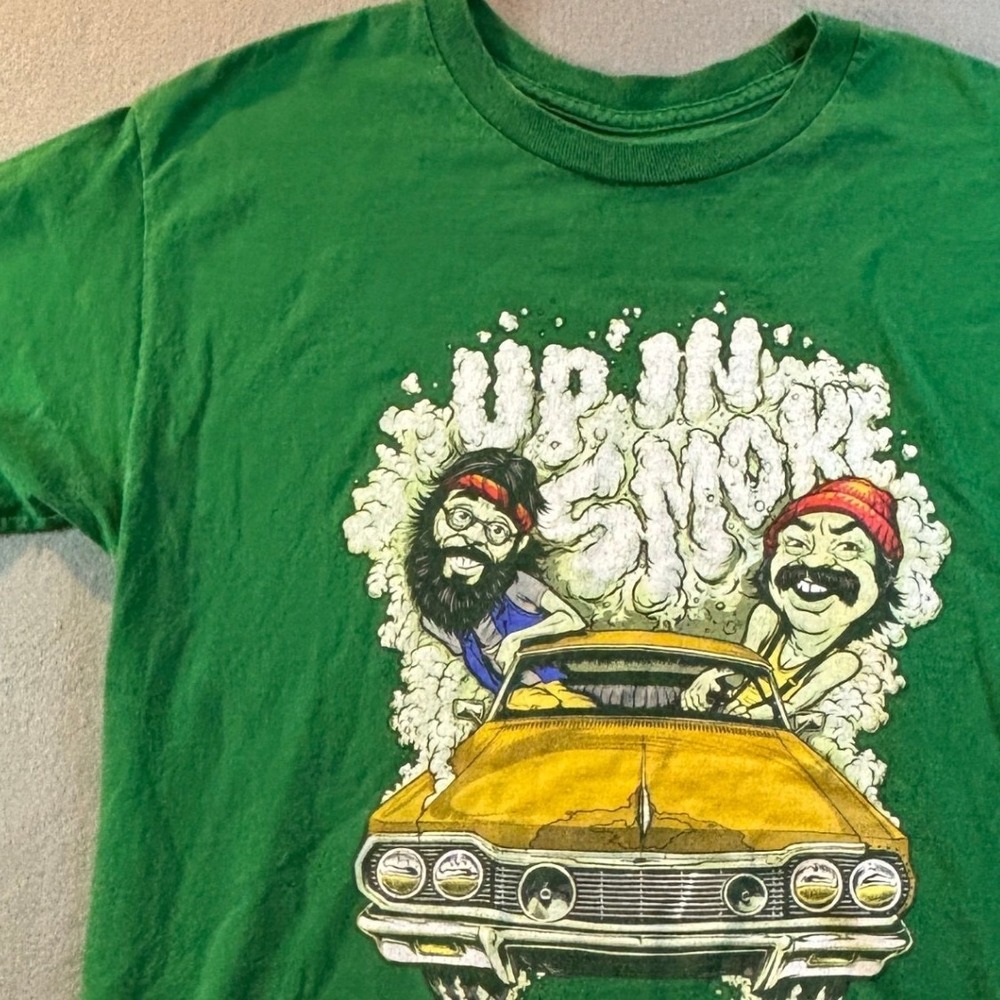 Y2K Cheech & Chong Up In Smoke Graphic T Shirt Mens M Green Movie Promo Comedy